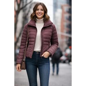 Kenneth Cole Reaction Womens Mauve Full-Zip Insulated Down Puffer Jacket Size L